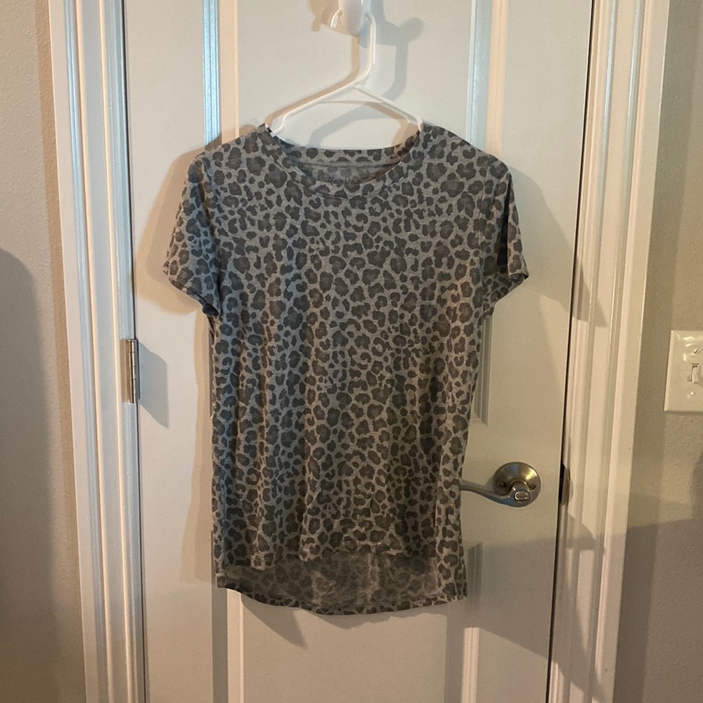 Gray.  Cheetah print.  Short sleeve